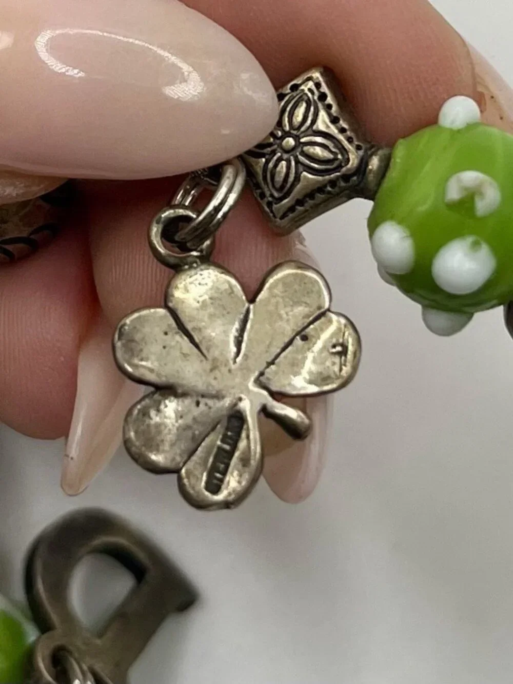 VTG Sterling Silver Charm Bracelet Artisan Lampwork Glass Beads Florida Shell